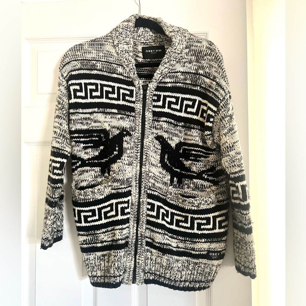 Obey Monochrome Graphic Cardigan